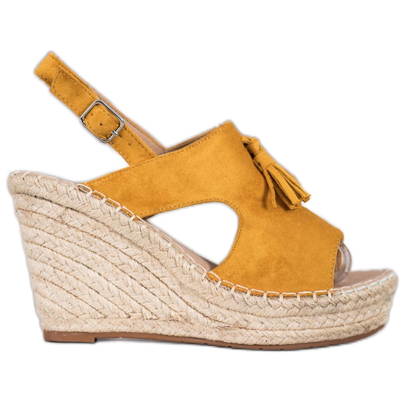 Small Swan Built-up Sandals With Fringes yellow