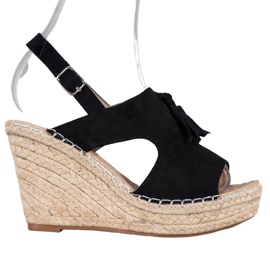 Small Swan Built-up Sandals With Fringes black Small Swan Built-up Sandals With Fringes black