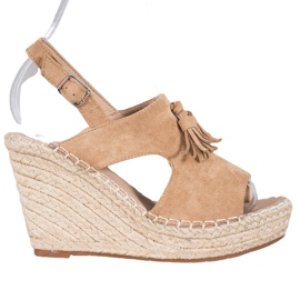 Small Swan Built-up Sandals With Fringes brown Small Swan Built-up Sandals With Fringes brown