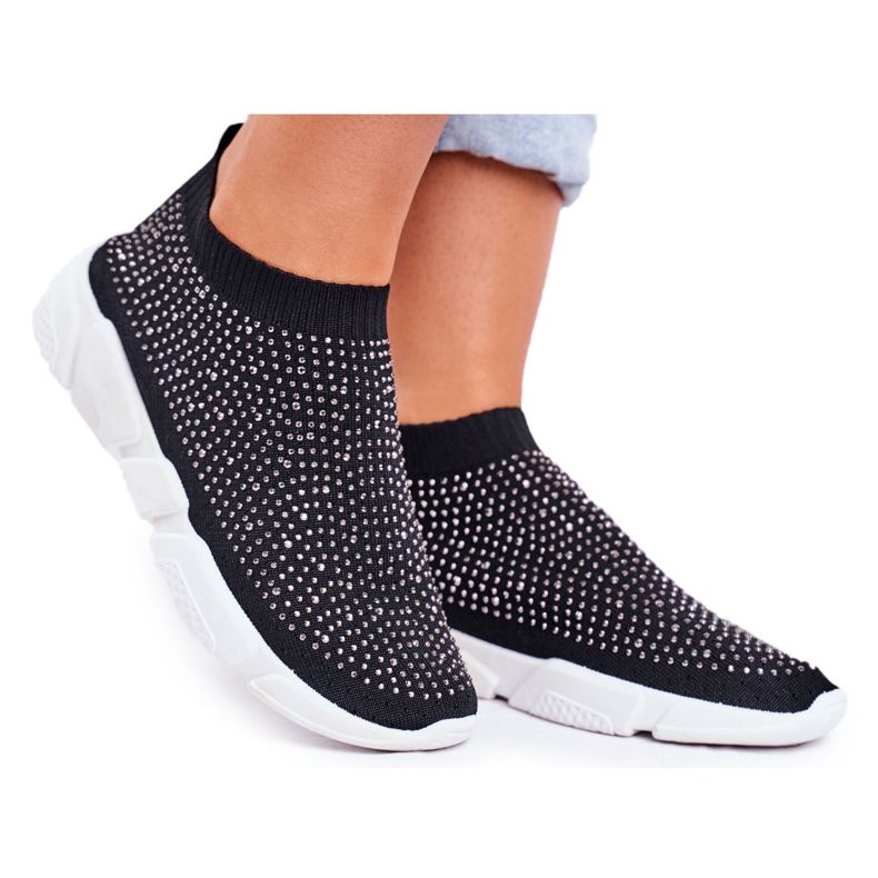 PS1 Women's Sport Slip-On Shoes Black with Cubic Zirconia Milodin