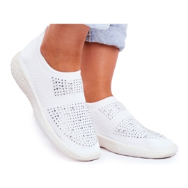 PS1 Women's Sport Slip-On Shoes White with Sidonim Cubic Zirconia
