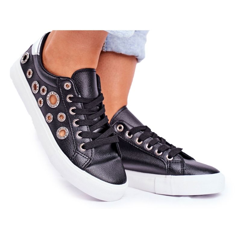 PS1 Women's Sneakers With Holes and Cubic Zirconia Black Roxas grey