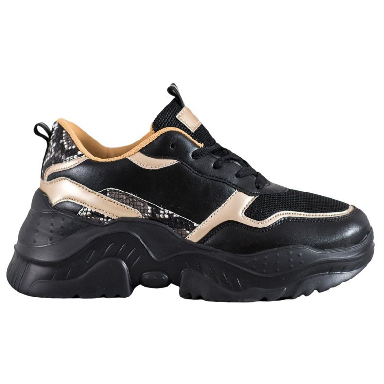 SHELOVET Black Sneakers With Gold Inserts yellow