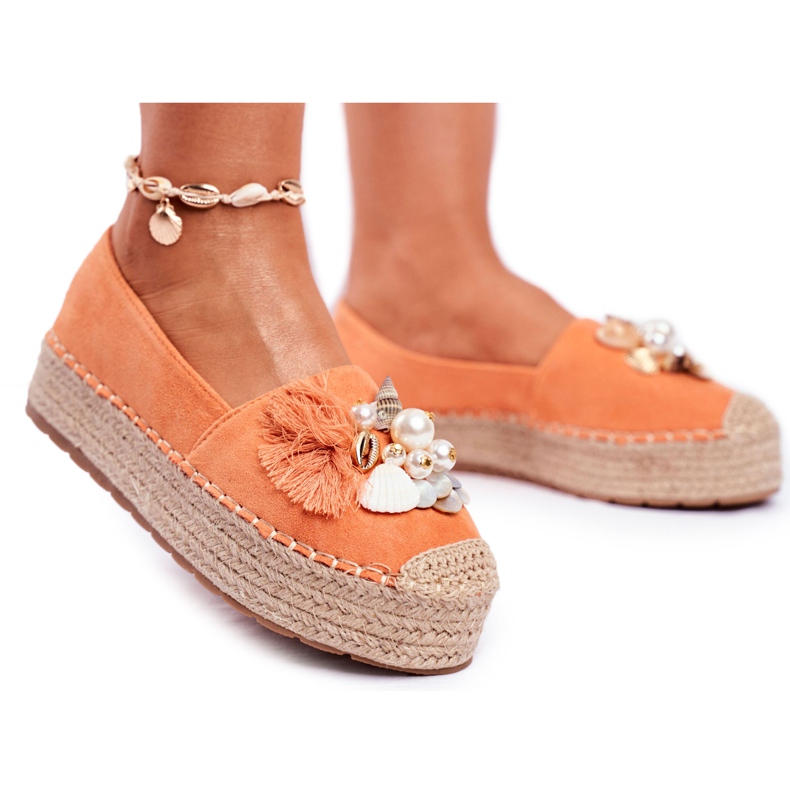 PS1 Women's Espadrilles On The Denver Orange Linen Platform