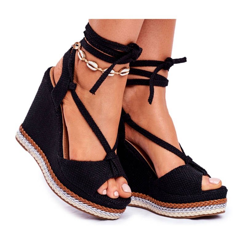 PS1 Women's Sandals On Wedge Tied Black Sydney