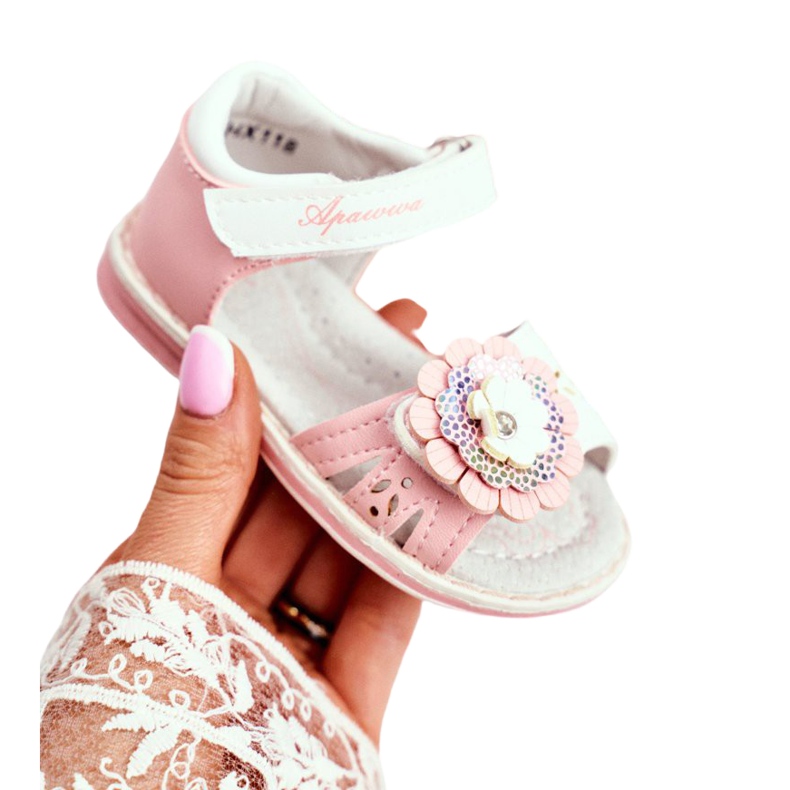 Apawwa Children's sandals with Velcro Flower Pink Mino white