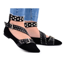 Lu Boo Black Ballerina Straps Rivets In Spitz Esteria