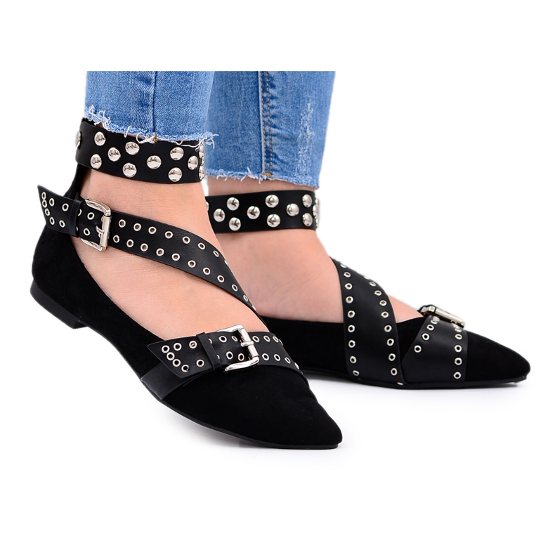 Lu Boo Black Ballerina Straps Rivets In Spitz Esteria