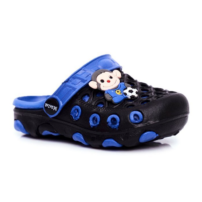 Children's Slippers Foam Crocs Black Monkey Footballer blue