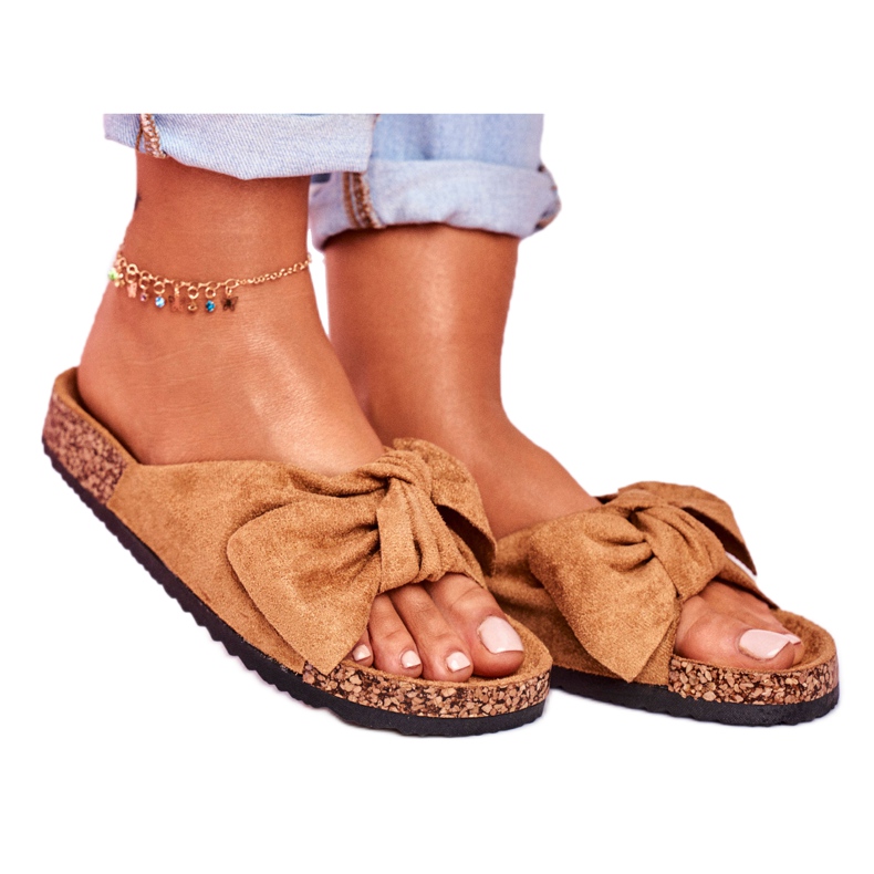 NFR Women's Brown Slippers With A Bow Wendy Cork