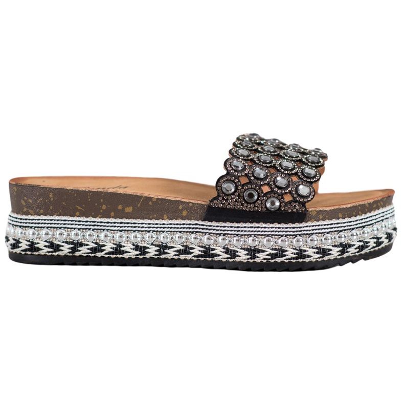 Renda Slippers With Ornaments On The Platform black