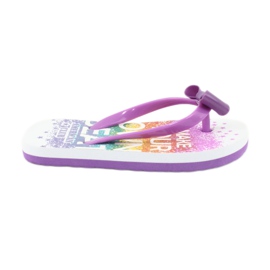 American Club Girls' flip flops, purple flip -flops with a bow