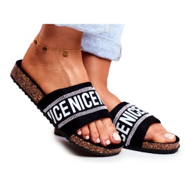 EVE Women's Black Slippers On Cork With BeNice Rhinestones