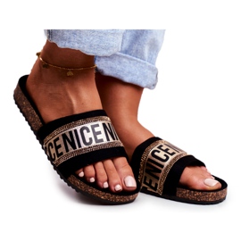 EVE Women's Black Slippers On Cork BeNice Gold Rhinestones yellow EVE Women's Black Slippers On Cork BeNice Gold Rhinestones yellow