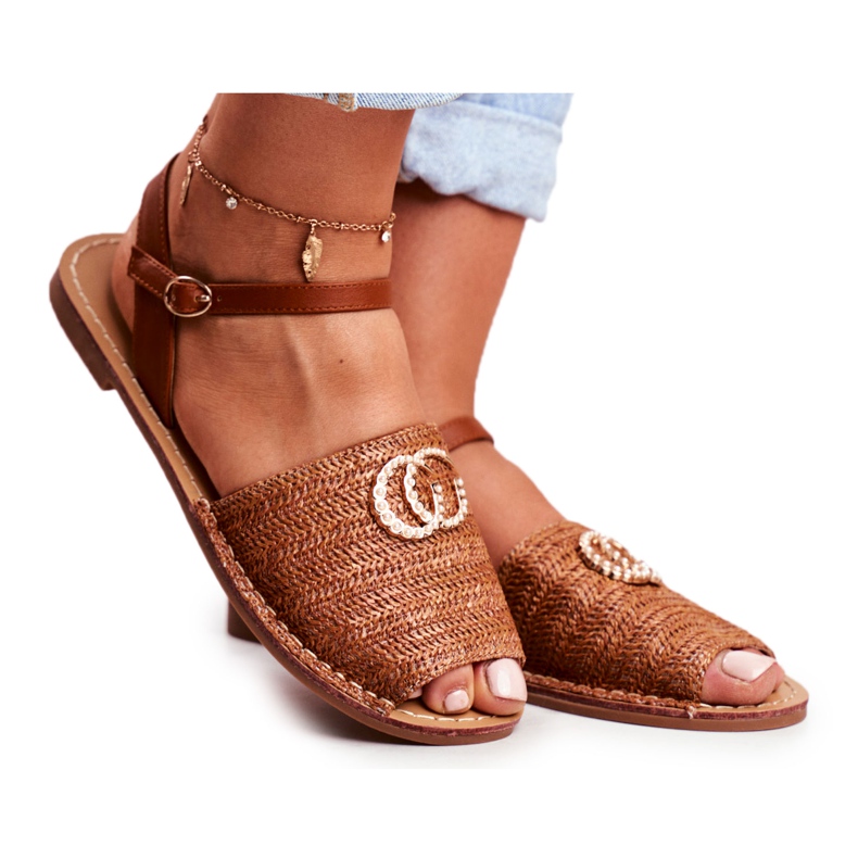 Brown Women's Flat Sandals Lu Boo Braided Felicia
