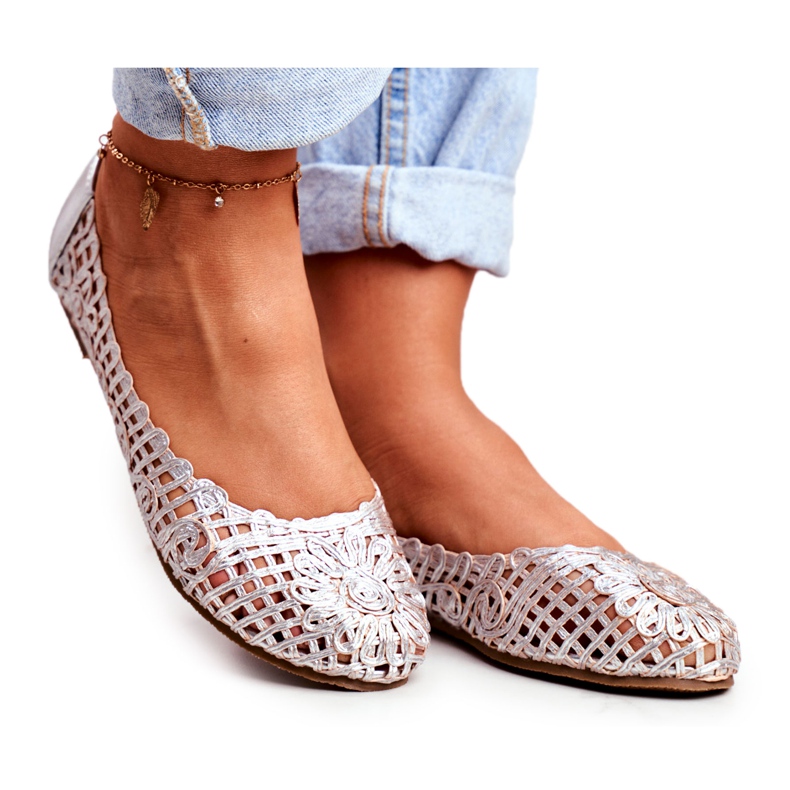 Lu Boo Women's Ballerinas Silver Openwork Braided Carry grey