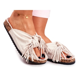 BUGO Women's Cream Slippers On Cork Fringe Marina beige