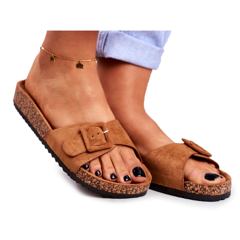 BUGO Women's Brown Slippers Buckle Adjustable Rosaline BUGO Women's Brown Slippers Buckle Adjustable Rosaline