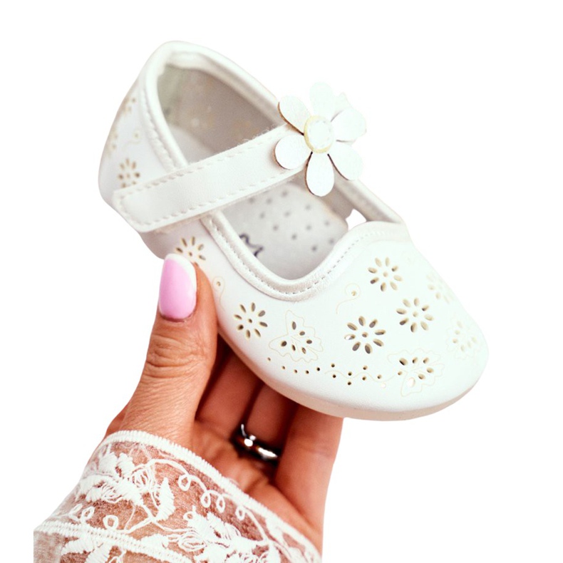 Apawwa Children's ballerinas on Velcro Kwiatuszek White Flored