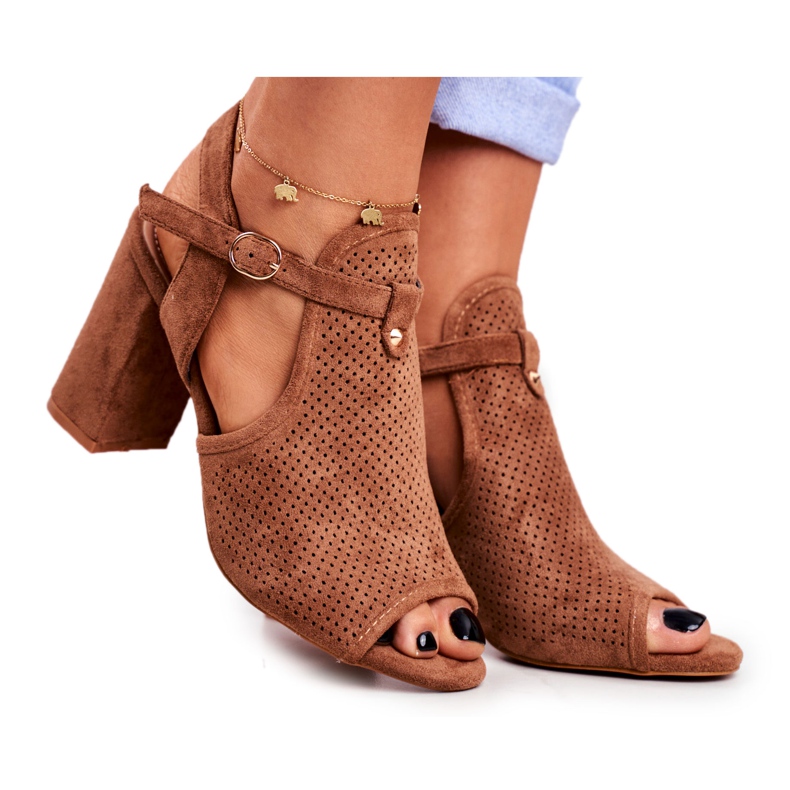 BUGO Women's Sandals On a Heel Openwork Brown Kira