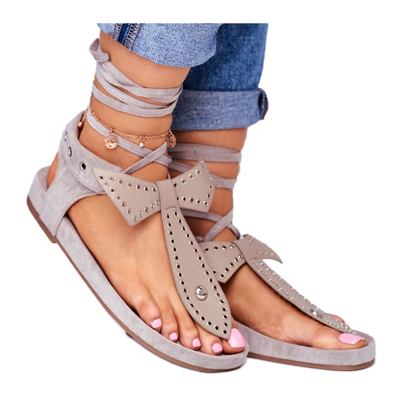 Lu Boo Women's Gray Tied Sandals Japanese Mara grey