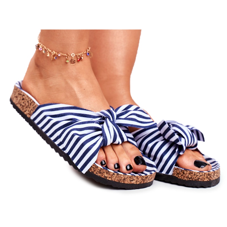 BUGO Women's Slippers With Pin-up Bows Navy Blue Verrone white