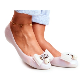 LU BOO Rubber Ballerinas White Meliski Bows Pearl Millie