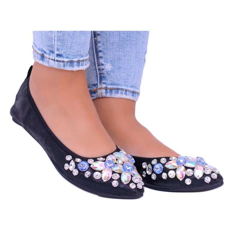 Lu Boo Black Ballerinas on Elastic Stones Even