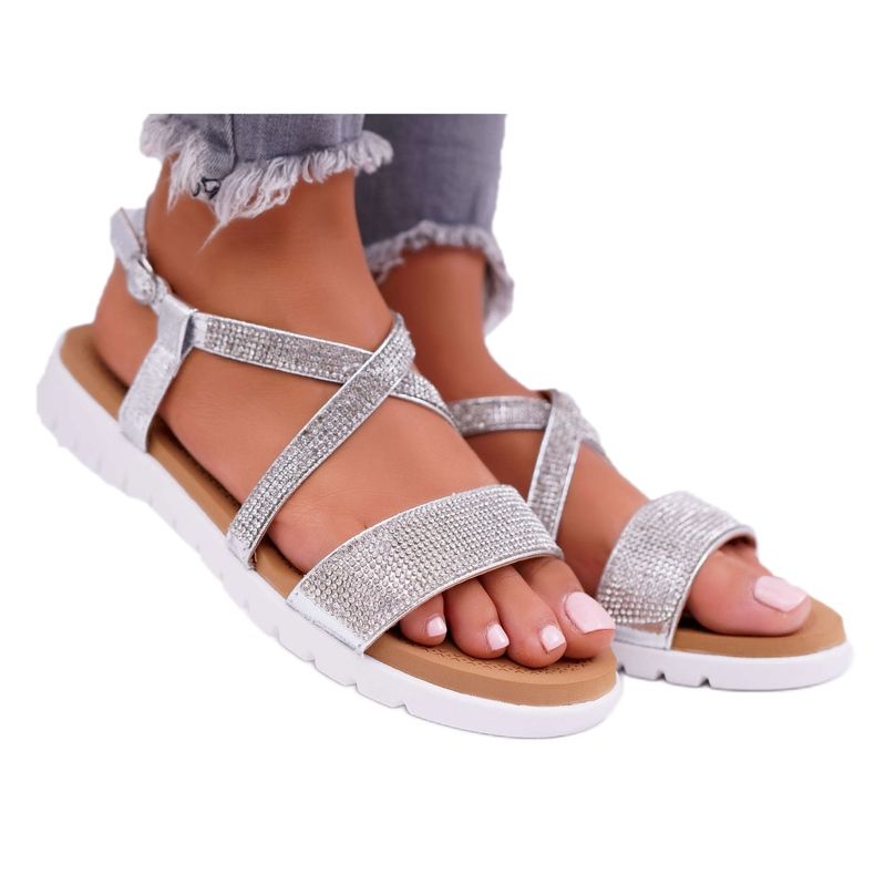 Women's Sandals Lu Boo With Cubic Zirconia 406-5 Silver Stella grey