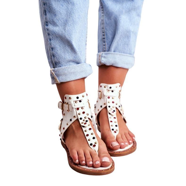 Lu Boo Sandals Flip-flops With Rhinestones Gladiator Ashley White