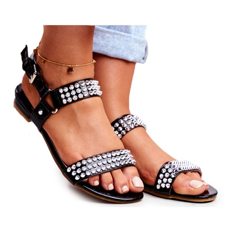 Black Women's Flat Sandals Lu Boo With Aldona Studs