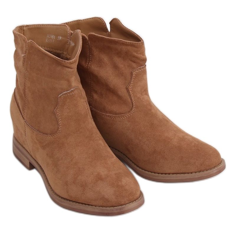 Ankle boots with a hidden beige wedge NC981 Khaki
