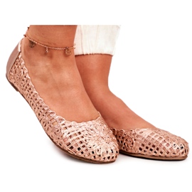 Lu Boo Women's Ballerinas Rose Gold Openwork Braided Carry pink