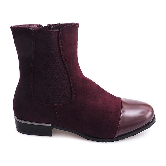 XF220 Burgundy Suede Booties With Zipper red multicolored