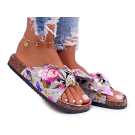 PS1 Women's Gray Slippers On Cork Flowers Wendy's Bow pink grey PS1 Women's Gray Slippers On Cork Flowers Wendy's Bow pink grey