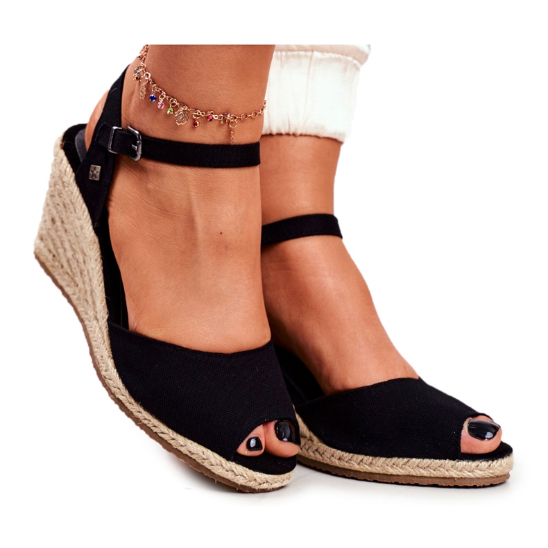 Women's Sandals On A Braided Wedge Big Star Black DD274A209