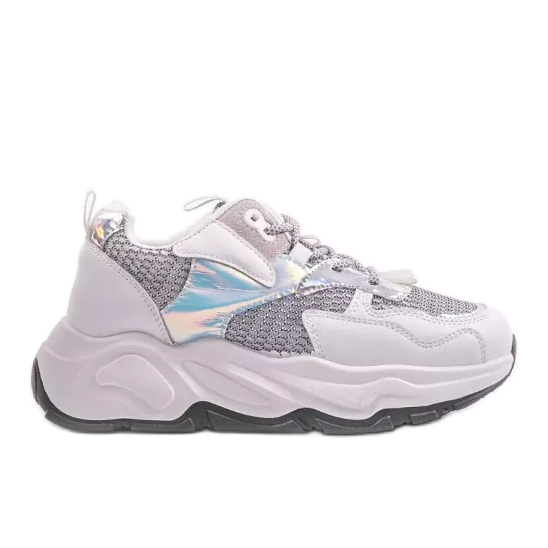 White sports sneakers with gray RAL-63 inserts grey