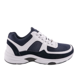 Dark blue fashionable sports sneakers made of eco-leather CH005 white navy blue
