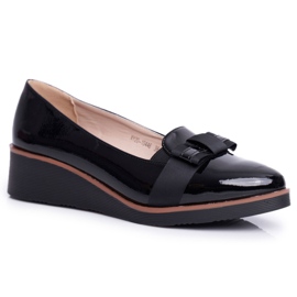 Vinceza Women's Brogues On Black Lacquered Wedges Milona