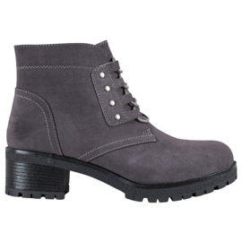 J. Star Lace-up Booties On A Post grey J. Star Lace-up Booties On A Post grey