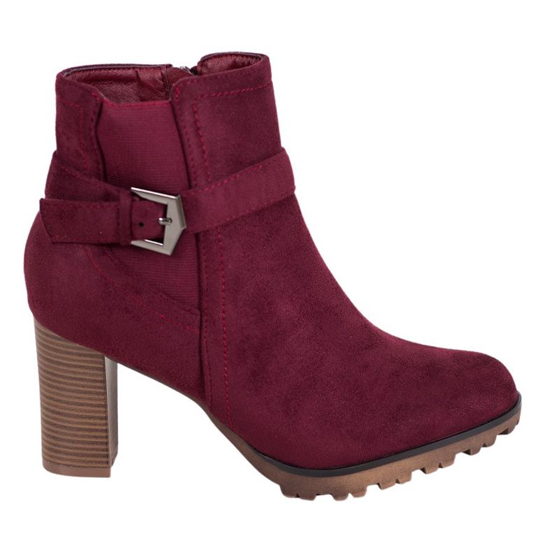 SHELOVET Burgundy Booties With Buckle red
