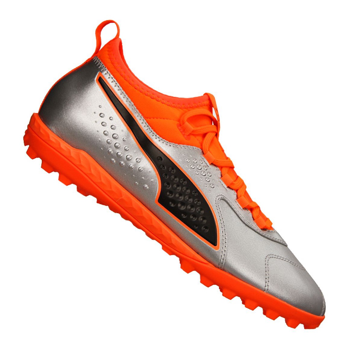 Puma One 3 Lth Tt M 104745 01 football boots silver green orange gray silver