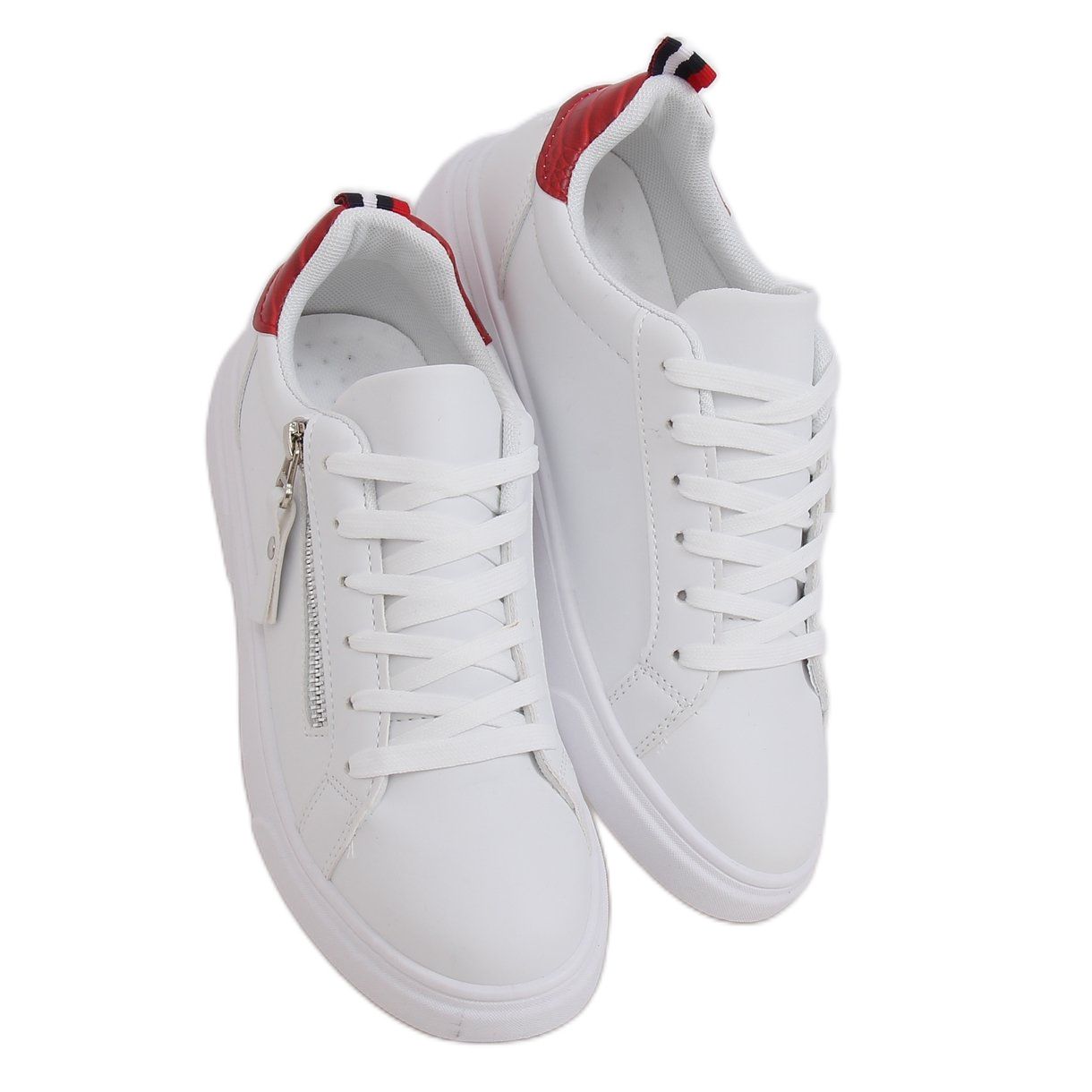 White sneakers on a thick red sole W-68 - KeeShoes