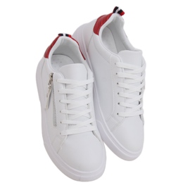 White women's sneakers KK-206 WHITE / RED