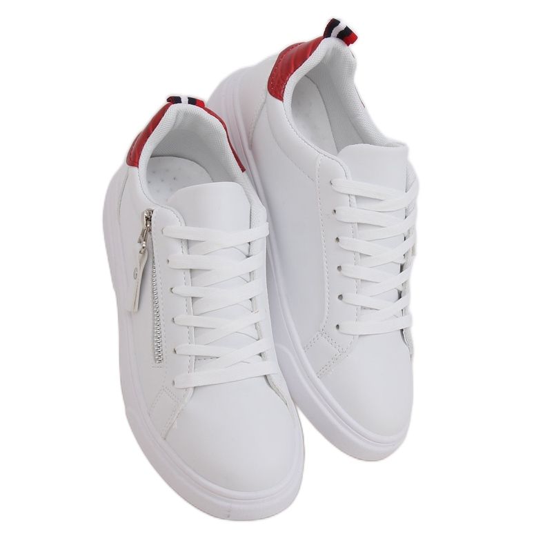 White women's sneakers KK-206 WHITE / RED