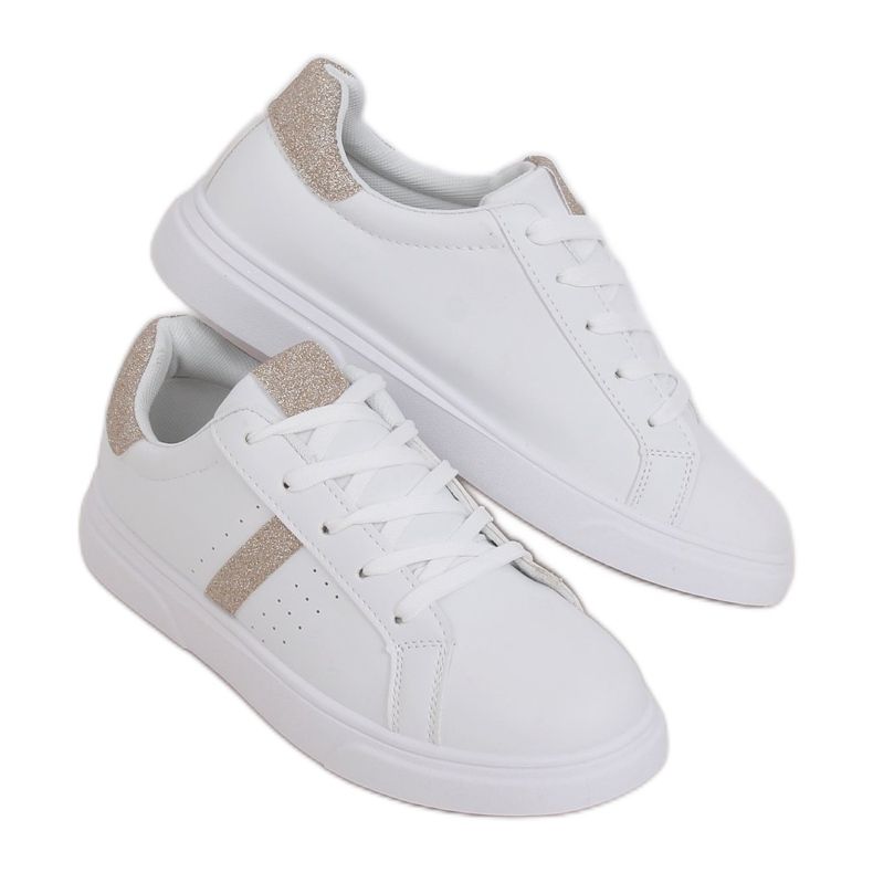 White women's sneakers C941 Gold golden