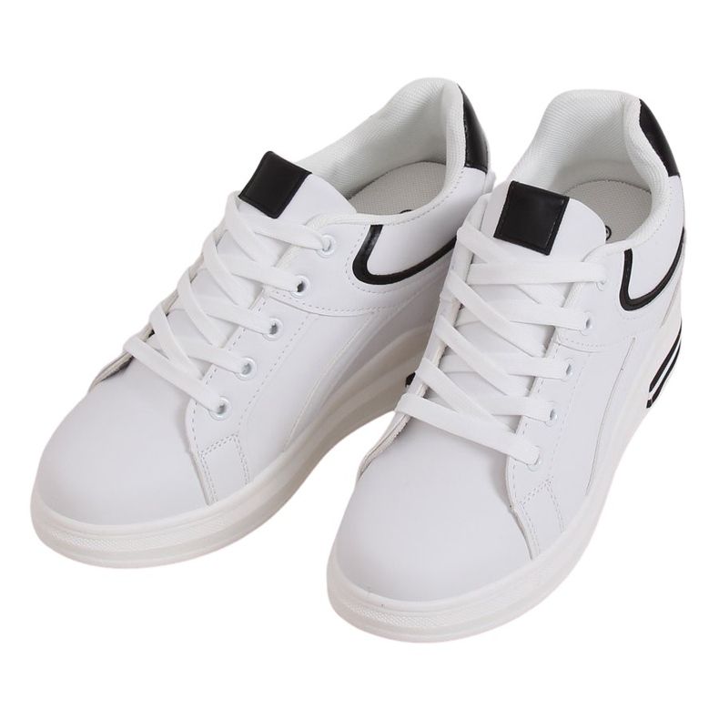White BY-0370 WHITE / BLACK sneakers on a hidden wedge