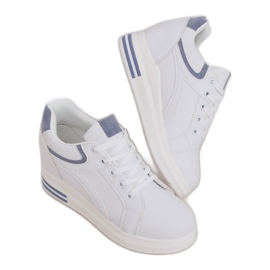 White BY-0370 WHITE / BLUE sneakers on a hidden wedge