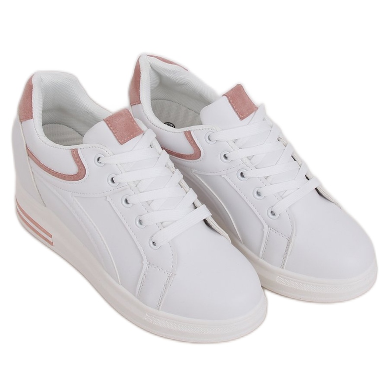 White BY-0370 WHITE / PINK sneakers on a hidden wedge