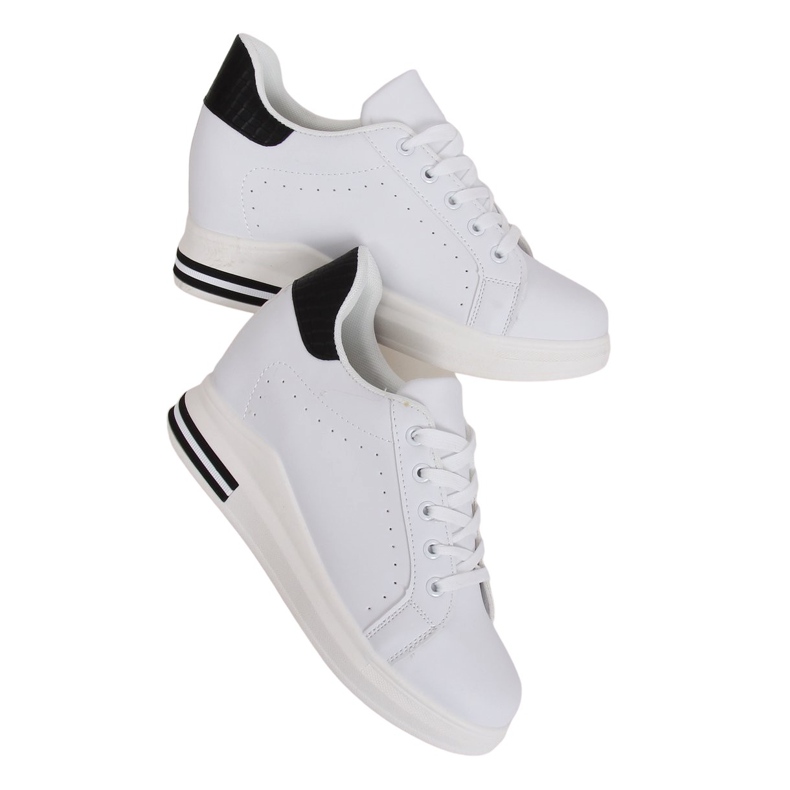 White MY-0367 WHITE / BLACK sneakers on a hidden wedge